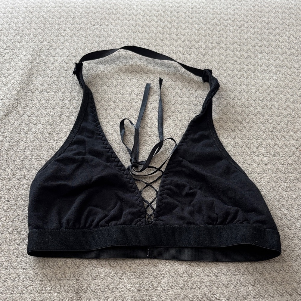 Black Lace-Up Halter Top Bralette size small